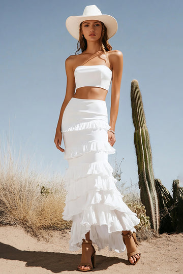 Ivory Bodycon Tiered 2-piece Engagement Dress